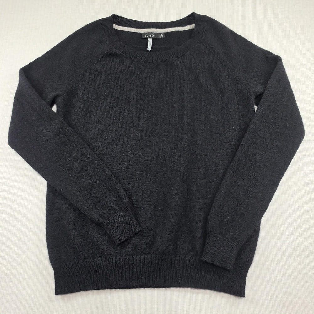 APT 9 Black 100% Cashmere Long Sleeve Pullover Sweater M Minimalist Classic Luxe
